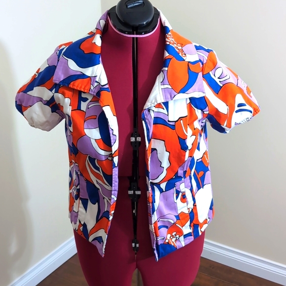 WD.NY Jackets & Blazers - WD NY| Red, Blue and Purple Bright Abstract Floral Patterned Open Front Coat